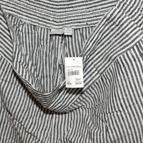 Plus Size 22/24 Cato Wide Leg Black & White Stripe Linen Stretch Waist Pants - Picture 4 of 12